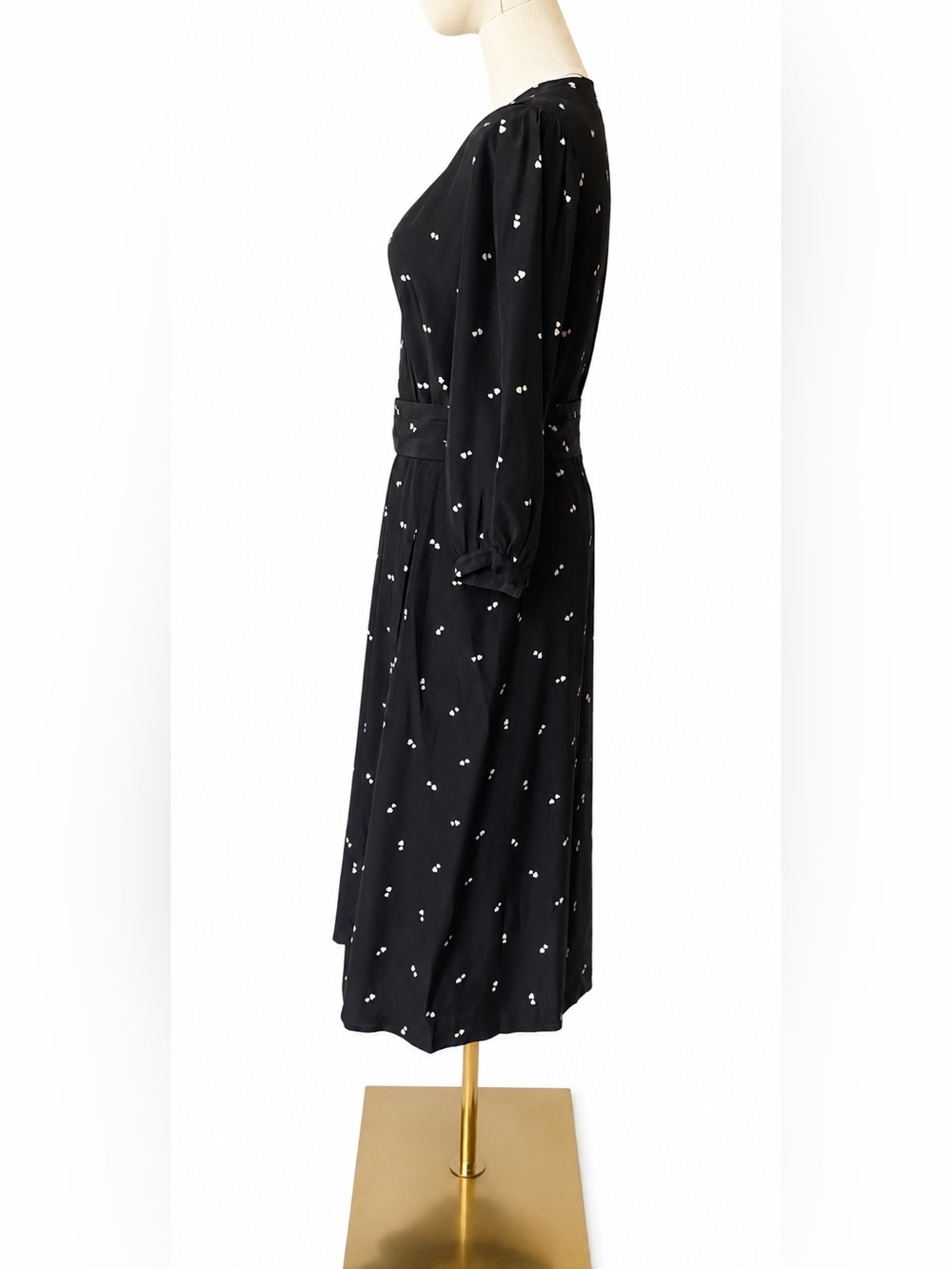 Vintage Ciao Ltd 100% Silk Black Heart Print Dress Sz 8 Belted Pockets - Picture 3 of 16